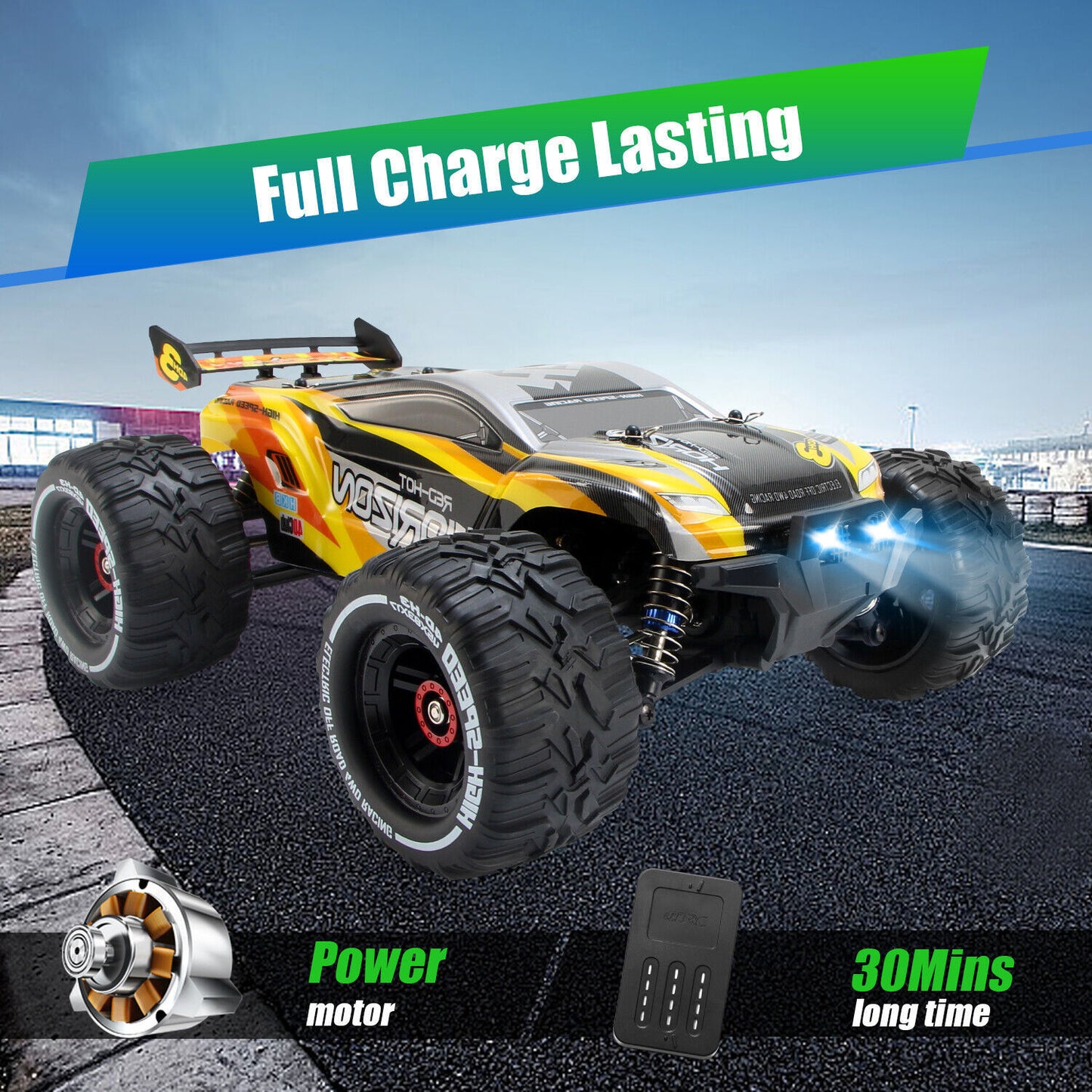 1/12 4WD RC Monster Truck – 50 km/h, 2 Batteries, All-Terrain Off-Road