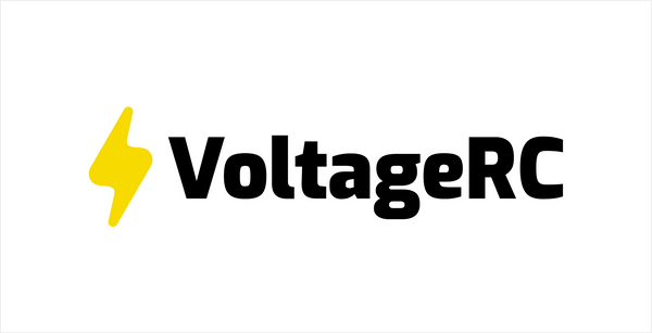 Three instances of the VoltageRC logo in different colors on a white background.